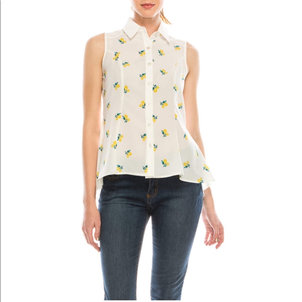 Urban Diction Lemon Print Button Up Blouse